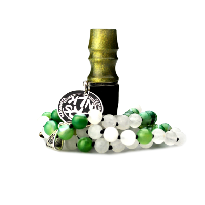 Персональный мундштук Personalka Stone с бусами из натурального камня (Зелёный, Золото)