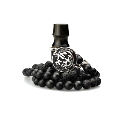 Персональный мундштук Personalka Stone с бусами из натурального камня v2 (Чёрный, Золото)