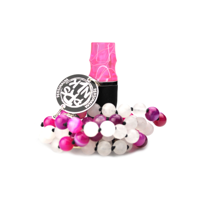 Персональний мундштук Personalka Stone з намистами з натурального каменю (Рожевий з білими лініями)