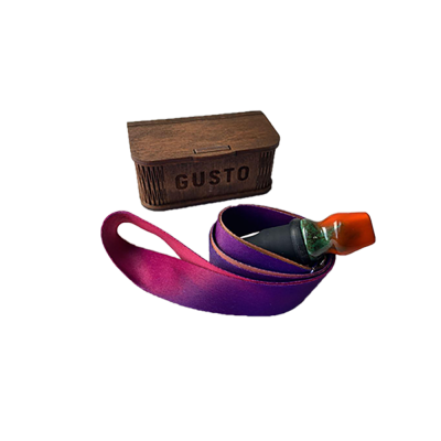 Персональный мундштук из керамики Gusto с ленточкой градиент (Зелёно-оранжевый)