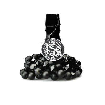 Персональний мундштук Personalka Stone з намистами з натурального каменю (Чорний з білими лініями)